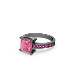 Marvina Prenses Tektaş Yüzük - Pembe kuvars ve rodolit garnet 925 ayar siyah rodyum kaplama gümüş yüzük #1uhgrvw