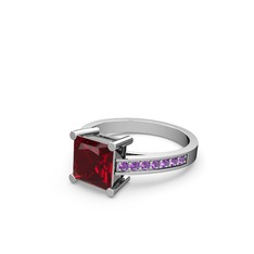 Garnet ve ametist 8 ayar beyaz altın yüzük