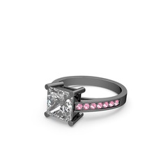 Marvina Prenses Tektaş Yüzük - Swarovski ve pembe kuvars 925 ayar siyah rodyum kaplama gümüş yüzük #1wn70af