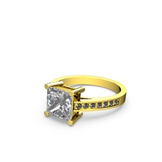 Marvina Prenses Tektaş Yüzük - Beyaz zirkon ve dumanlı kuvars 14 ayar altın yüzük #1y696j2