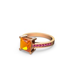 Marvina Prenses Tektaş Yüzük - Sitrin ve rodolit garnet 18 ayar rose altın yüzük #2kvjgo