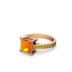 Sitrin ve peridot 14 ayar rose altın yüzük