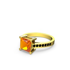 Marvina Prenses Tektaş Yüzük - Sitrin ve siyah zirkon 18 ayar altın yüzük #3y9noa