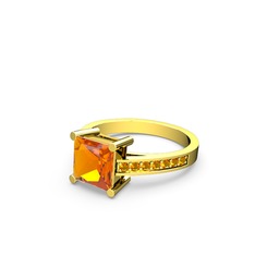 Marvina Prenses Tektaş Yüzük - Sitrin 14 ayar altın yüzük #4a00op