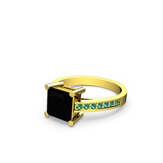 Marvina Prenses Tektaş Yüzük - Siyah zirkon ve yeşil kuvars 925 ayar altın kaplama gümüş yüzük #4jm315