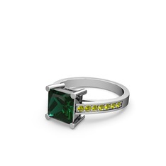 Yeşil kuvars ve peridot 8 ayar beyaz altın yüzük