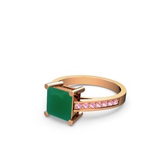 Marvina Prenses Tektaş Yüzük - Kök zümrüt ve pembe kuvars 18 ayar rose altın yüzük #5m7hqy