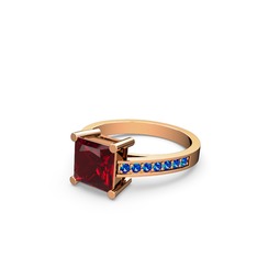 Garnet ve lab safir 14 ayar rose altın yüzük