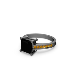 Marvina Prenses Tektaş Yüzük - Siyah zirkon ve sitrin 925 ayar siyah rodyum kaplama gümüş yüzük #c6w11o