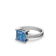 Akuamarin ve beyaz zirkon 18 ayar beyaz altın yüzük