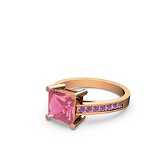 Pembe kuvars ve ametist 14 ayar rose altın yüzük