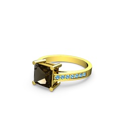 Marvina Prenses Tektaş Yüzük - Dumanlı kuvars ve akuamarin 18 ayar altın yüzük #de3smh