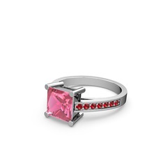 Pembe kuvars ve garnet 8 ayar beyaz altın yüzük