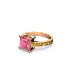 Marvina Prenses Tektaş Yüzük - Pembe kuvars ve peridot 18 ayar rose altın yüzük #dx8051
