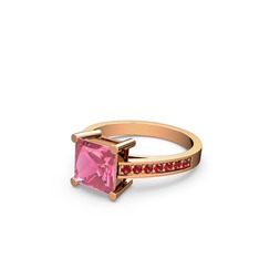 Pembe kuvars ve garnet 14 ayar rose altın yüzük