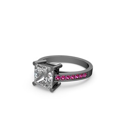 Marvina Prenses Tektaş Yüzük - Swarovski ve rodolit garnet 925 ayar siyah rodyum kaplama gümüş yüzük #gx7gs7