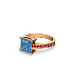 Akuamarin ve garnet 18 ayar rose altın yüzük
