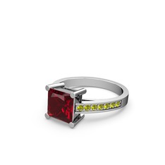 Garnet ve peridot 18 ayar beyaz altın yüzük