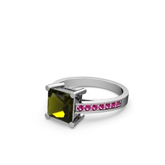 Peridot ve rodolit garnet 8 ayar beyaz altın yüzük