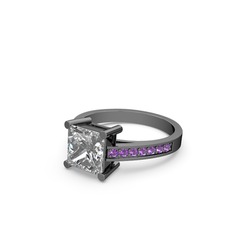 Marvina Prenses Tektaş Yüzük - Swarovski ve ametist 925 ayar siyah rodyum kaplama gümüş yüzük #htv986