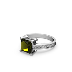 Peridot ve swarovski 18 ayar beyaz altın yüzük