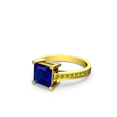 Lab safir ve peridot 925 ayar altın kaplama gümüş yüzük