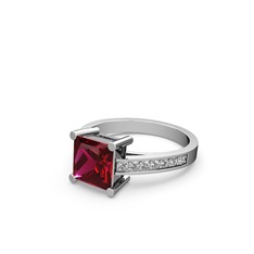 Marvina Prenses Tektaş Yüzük - Rodolit garnet ve swarovski 14 ayar beyaz altın yüzük #lry074