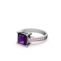 Ametist ve pembe kuvars 925 ayar gümüş yüzük