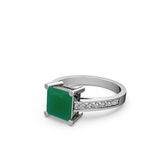 Kök zümrüt ve swarovski 14 ayar beyaz altın yüzük