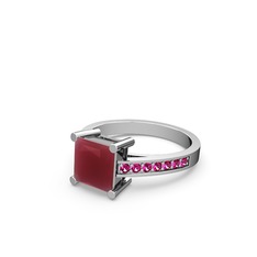 Kök yakut ve rodolit garnet 8 ayar beyaz altın yüzük