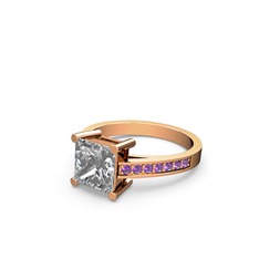 Marvina Prenses Tektaş Yüzük - Beyaz zirkon ve ametist 925 ayar rose altın kaplama gümüş yüzük #n6m8j6