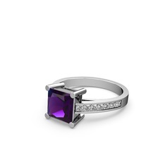 Ametist ve swarovski 18 ayar beyaz altın yüzük
