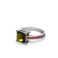 Peridot ve garnet 14 ayar beyaz altın yüzük