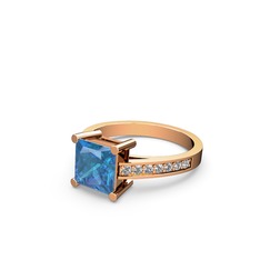 Marvina Prenses Tektaş Yüzük - Akuamarin ve pırlanta 14 ayar rose altın yüzük (0.21 karat) #tpp7s3