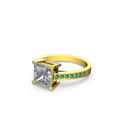 Marvina Prenses Tektaş Yüzük - Beyaz zirkon ve yeşil kuvars 14 ayar altın yüzük #ury8fp