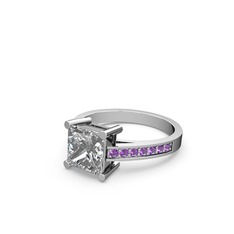 Marvina Prenses Tektaş Yüzük - Swarovski ve ametist 18 ayar beyaz altın yüzük #xafpjj