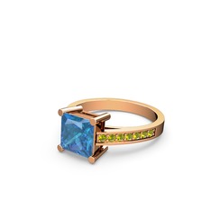 Marvina Prenses Tektaş Yüzük - Akuamarin ve peridot 14 ayar rose altın yüzük #xee5uh