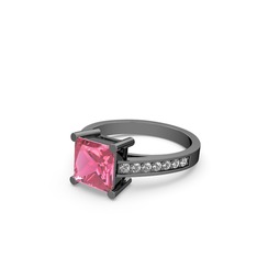 Marvina Prenses Tektaş Yüzük - Pembe kuvars ve swarovski 925 ayar siyah rodyum kaplama gümüş yüzük #xi41mn
