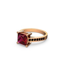 Rodolit garnet ve siyah zirkon 8 ayar rose altın yüzük