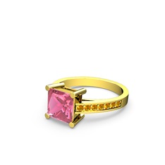 Marvina Prenses Tektaş Yüzük - Pembe kuvars ve sitrin 925 ayar altın kaplama gümüş yüzük #z2pdhx