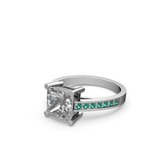 Marvina Prenses Tektaş Yüzük - Swarovski ve yeşil kuvars 8 ayar beyaz altın yüzük #zuo98