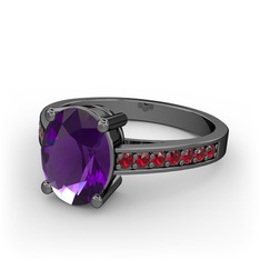 Marvina Tektaş Yüzük - Ametist ve garnet 925 ayar siyah rodyum kaplama gümüş yüzük #108yvmh