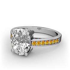 Marvina Tektaş Yüzük - Swarovski ve sitrin 18 ayar beyaz altın yüzük #10ta8iv