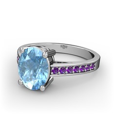 Akuamarin ve ametist 8 ayar beyaz altın yüzük