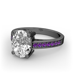 Swarovski ve ametist 925 ayar siyah rodyum kaplama gümüş yüzük