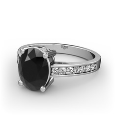 Siyah zirkon ve swarovski 14 ayar beyaz altın yüzük