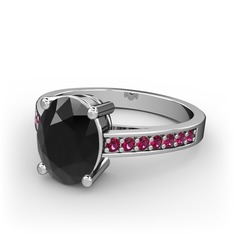 Siyah zirkon ve rodolit garnet 18 ayar beyaz altın yüzük