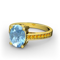 Akuamarin ve sitrin 925 ayar altın kaplama gümüş yüzük