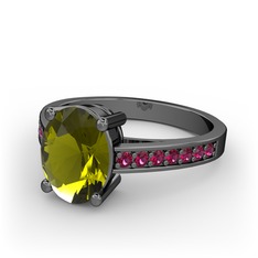 Peridot ve rodolit garnet 925 ayar siyah rodyum kaplama gümüş yüzük
