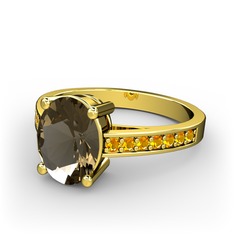 Dumanlı kuvars ve sitrin 925 ayar altın kaplama gümüş yüzük